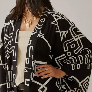 Anthropologie Black and White Geometric Open-Front Kimono